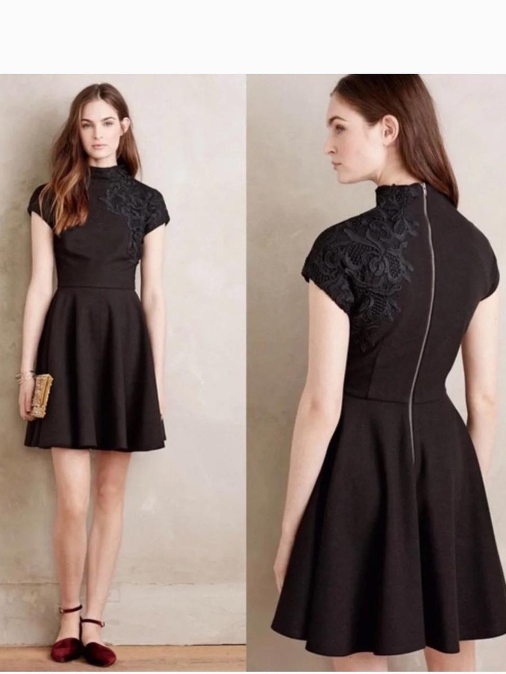 Tracy Reese Women's Black Dress With Lace-Shoulder Fit & Flare Dress